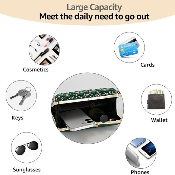 Rhinestone Evening Bag Women's Clutch Crossbody Wedding Prom Luxury - Picture 4 of 7